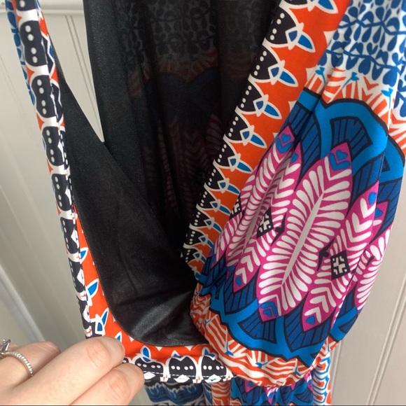 NWT LAUNDRY BY SHELLI SEGAL Mandarin Red Multi Patterned Sleeveless Wrap Dress 0 - Picture 8 of 15